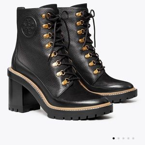 100% AUTHENTIC TORY BURCH LEATHER MILLER LUG SOLE BOOTS BLACK SIZE 9